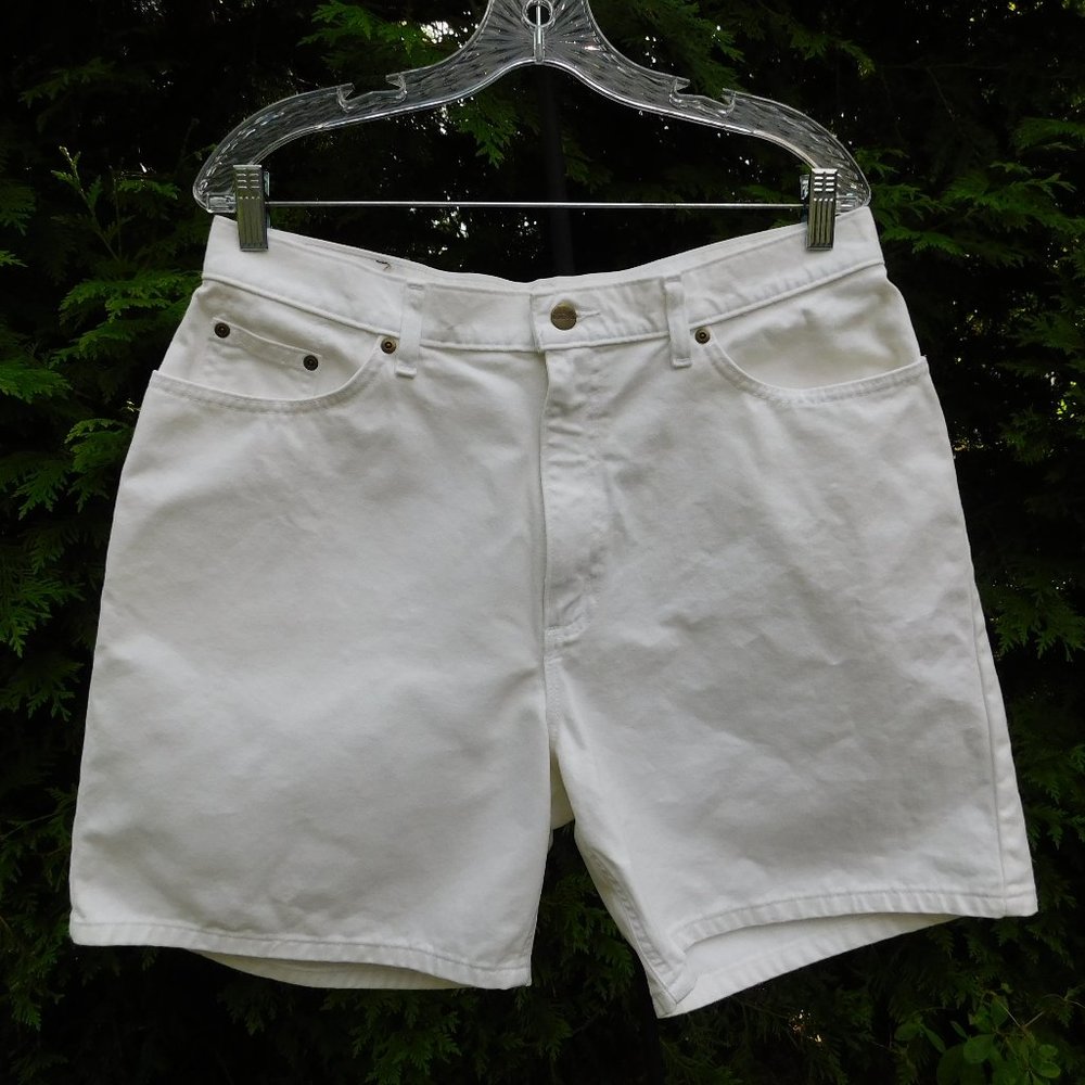L.L. Bean Plus Double L Cotton High-Rise White Denim Shorts